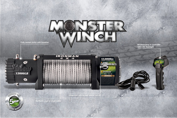 وینچ ۱۲,۰۰۰ الیاف آیرونمن مدل WWB12000SR (Ironman 4x4 Winch WWB12000SR – Synthetic Rope)