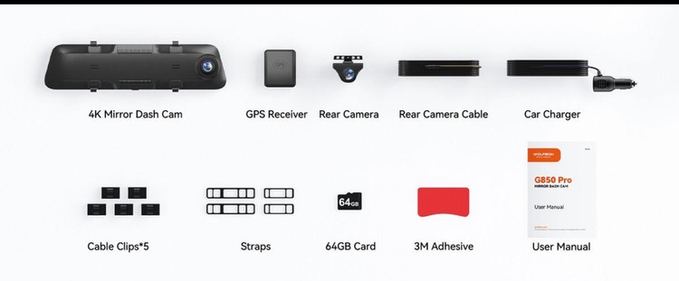 آینه دوربین ثبت وقایع WOLFBOX مدل G850 Pro WOLFBOX G850 Pro 12” 4K + 1080P Smart Mirror Dash Cam