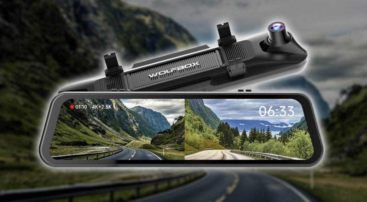 آینه دوربین ثبت وقایع WOLFBOX مدل G900 Pro-CV  WOLFBOX G900 Pro-CV 12” Smart Mirror Dash Cam | 4K + 2.5K | WiFi | GPS | Voice Control