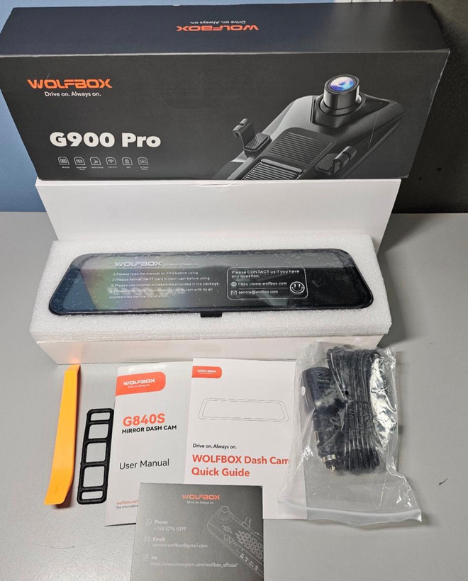 آینه دوربین ثبت وقایع WOLFBOX مدل G900 Pro-CV WOLFBOX G900 Pro-CV 12” Smart Mirror Dash Cam | 4K + 2.5K | WiFi | GPS | Voice Control