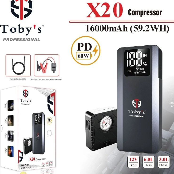 جامپ استارتر و پاوربانک حرفهای Toby’s | X20